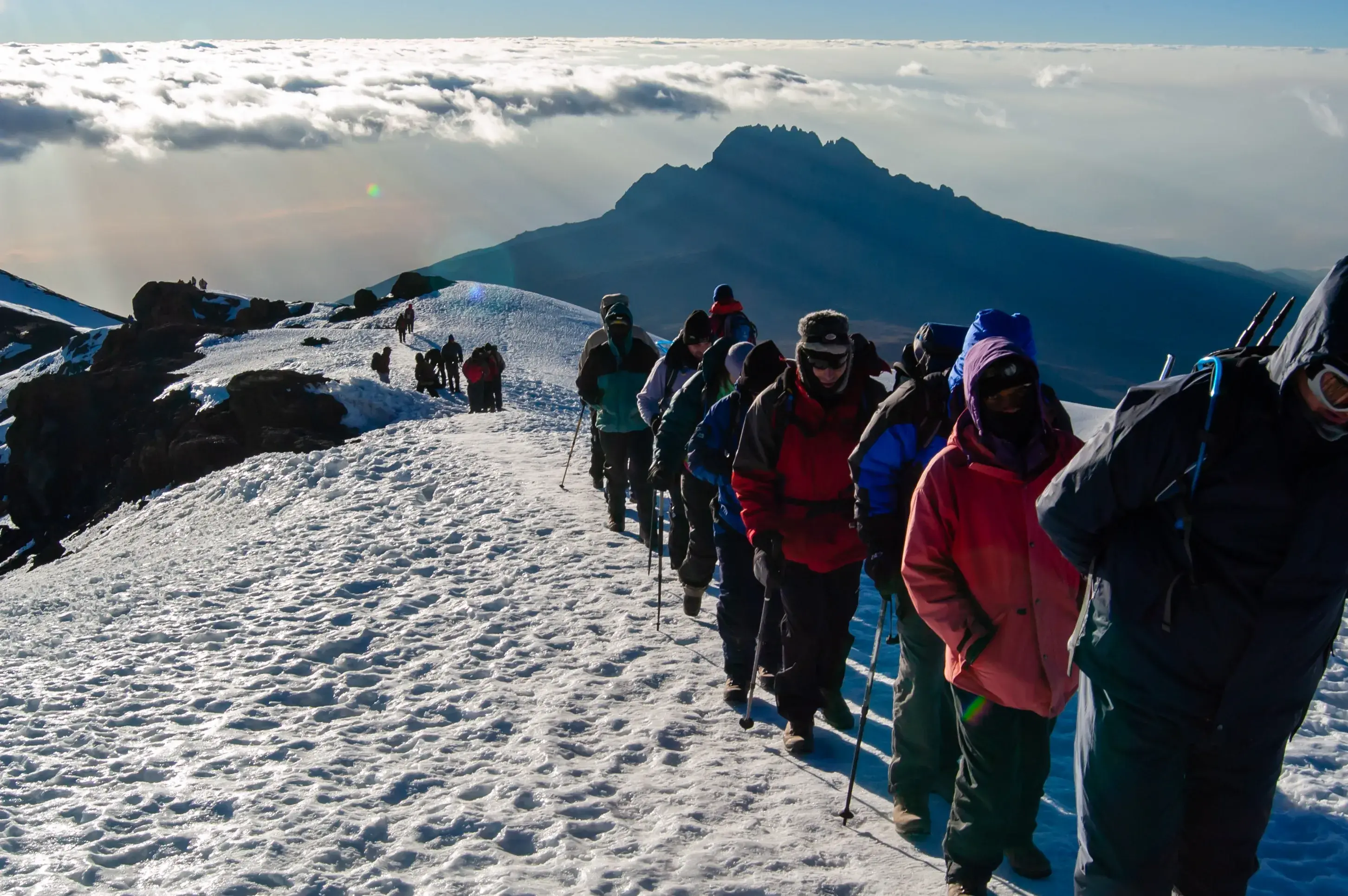 High altitude mountain trail under clouds