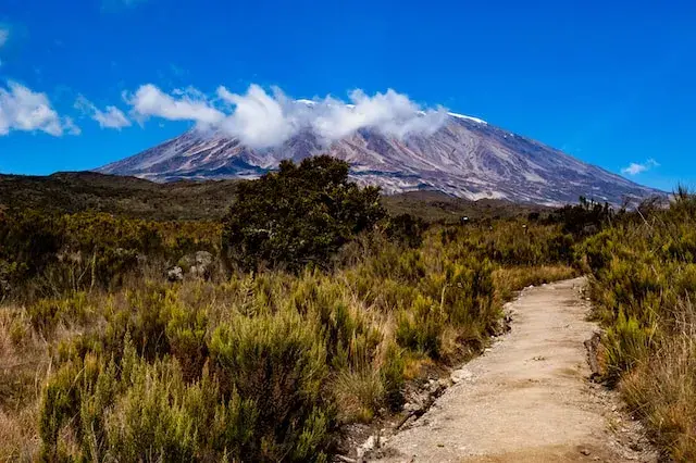 Climbers crossing the Shira Plateau on the Lemosho Route